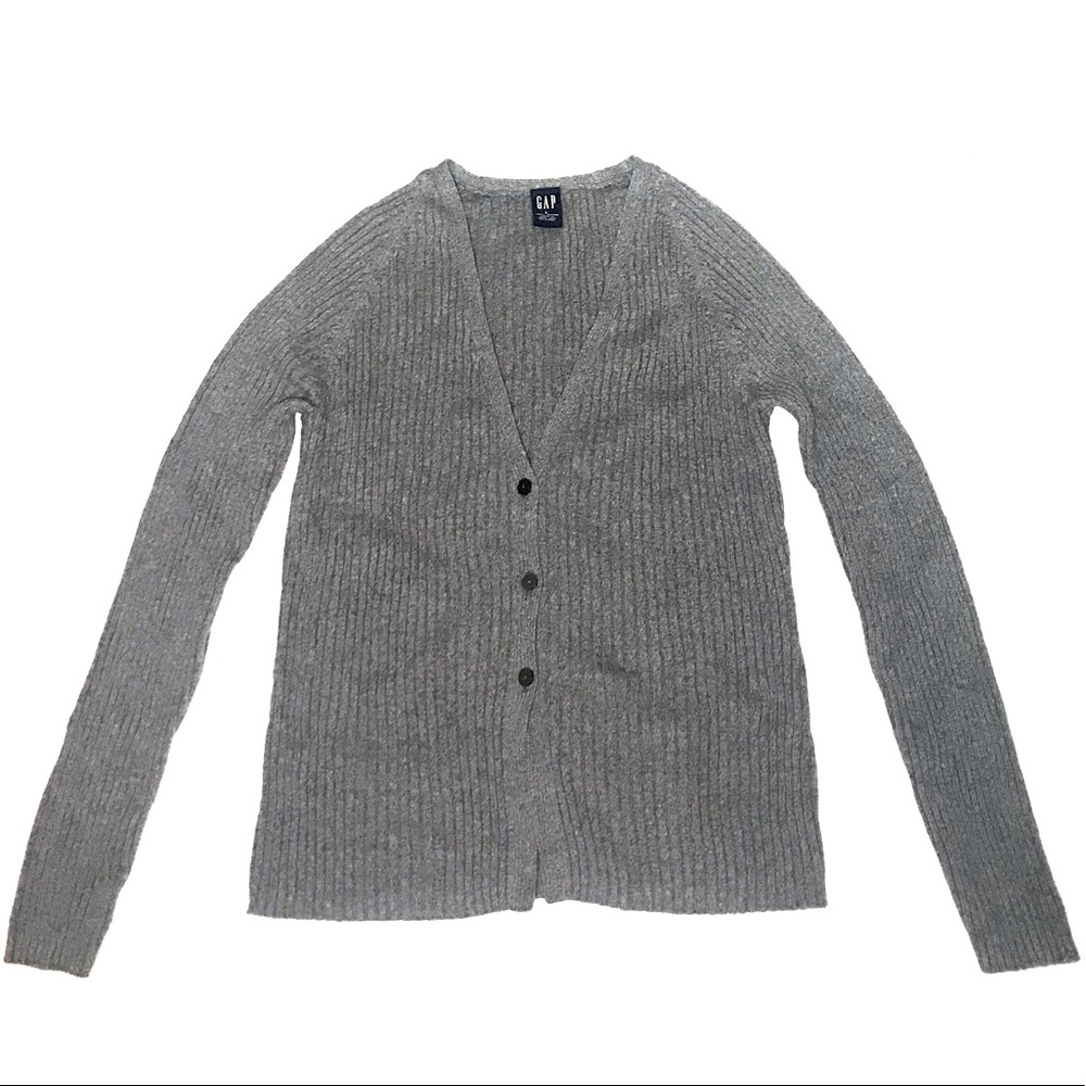 GAP Heather Gray Large Knit Cardigan Sweater with 3 Buttons